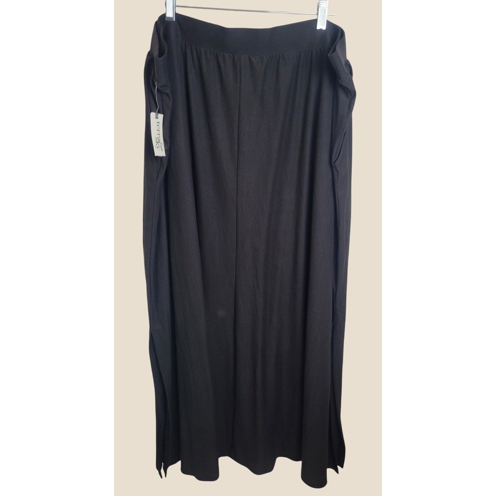 NWT Terra & Sky Maxi Skirt Sueded Knit Side Slit Plus Sz 3X 24W-26W Black